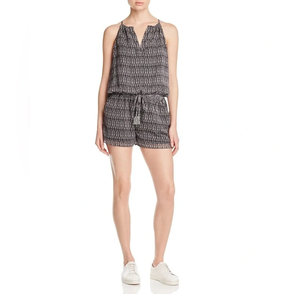 Joie Janisse 100% Silk Graphic Print Tassel Waist Resort Romper XS Lined